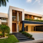 Fachada de casa contemporÃ¡nea de lujo en Equipetrol