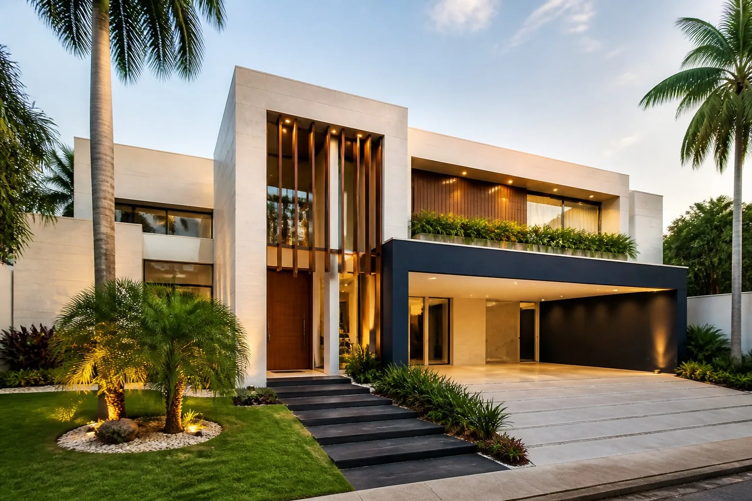 Fachada de casa contemporÃ¡nea de lujo en Equipetrol